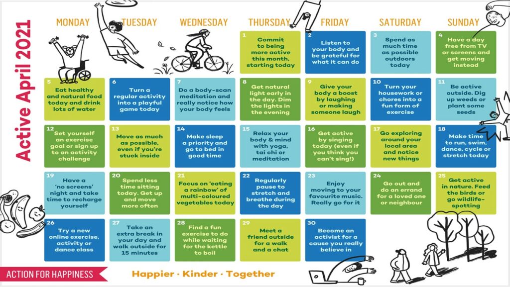 Active April Action for Happiness releases their Daily Action calendar